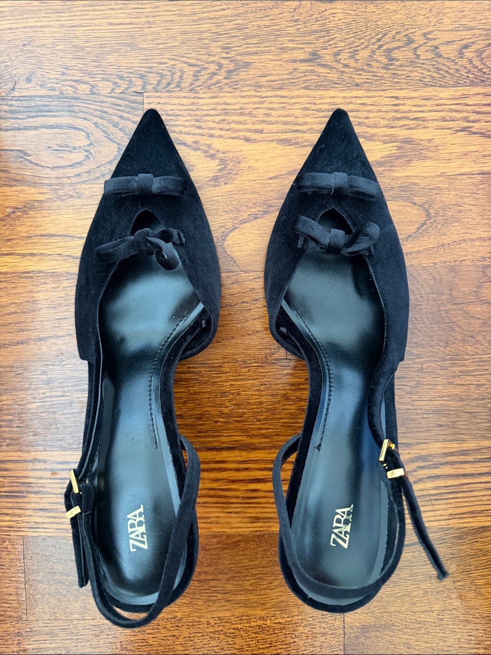 NWOT ZARA Black Pointed Bow Slingback Pumps SIZE 39